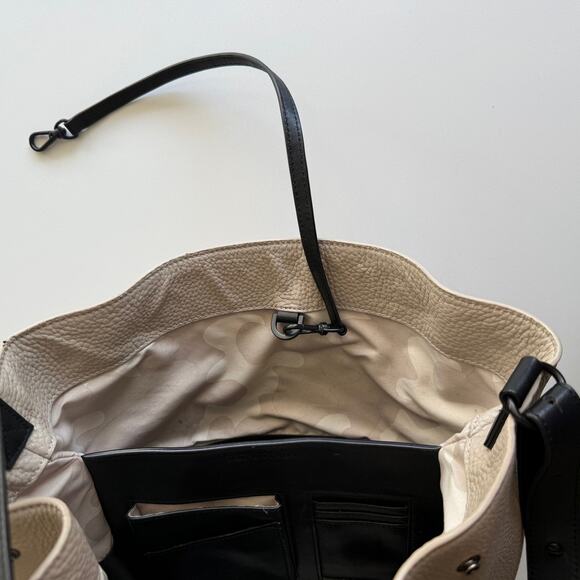 Dagne Dover Ava Bucket Bone Onyx Snap Divided Compartment Leather Shoulder Bag - Picture 7 of 12